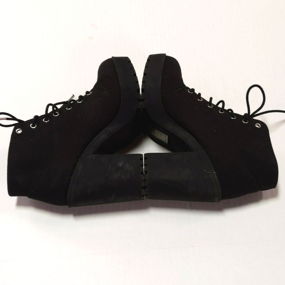 Divided, H&M black canvas healed combat / Moto style booties. Sz 7 - Picture 2 of 6